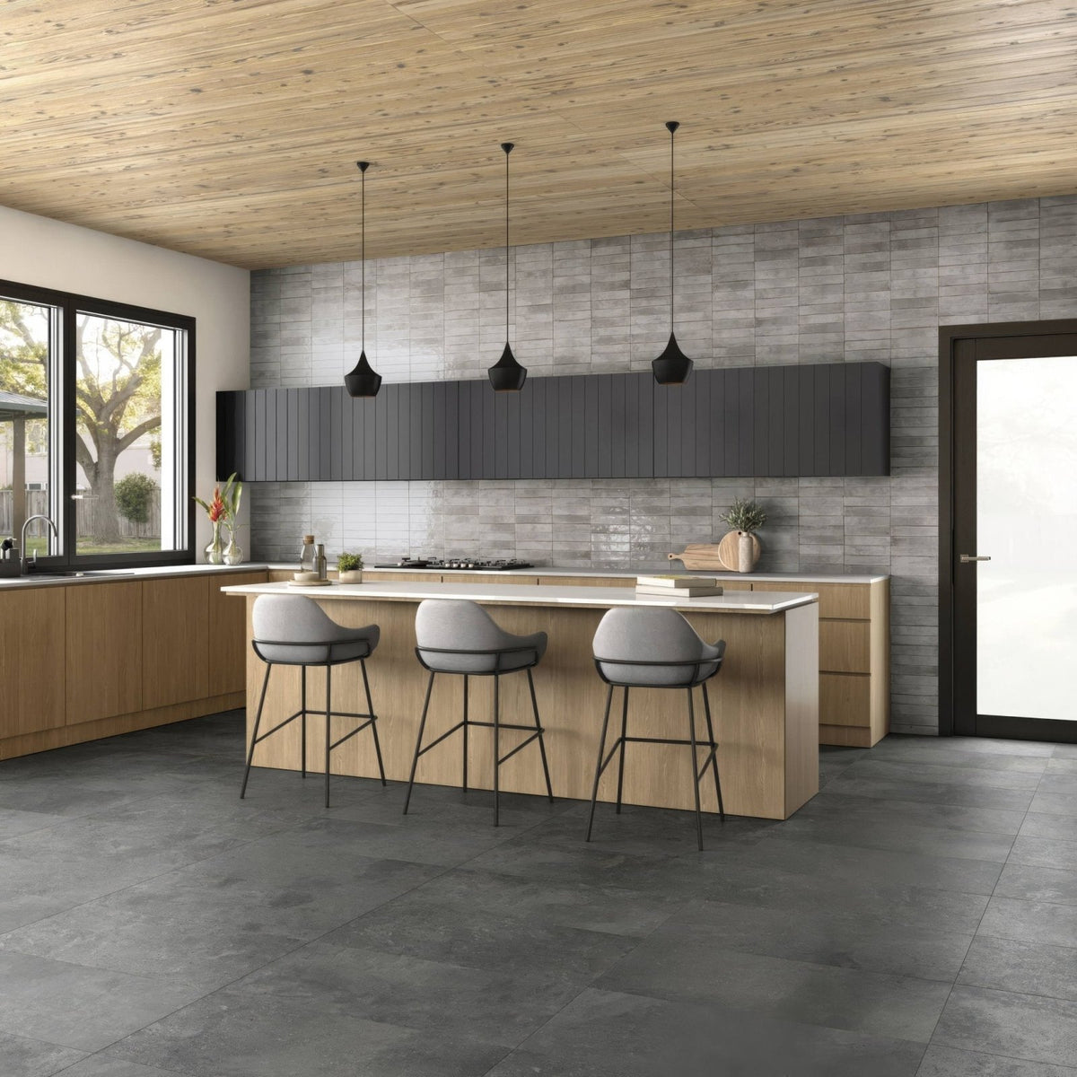 Modern gray lisbon grey shine bar stools with black metal frames and upholstered seats for stylish seating