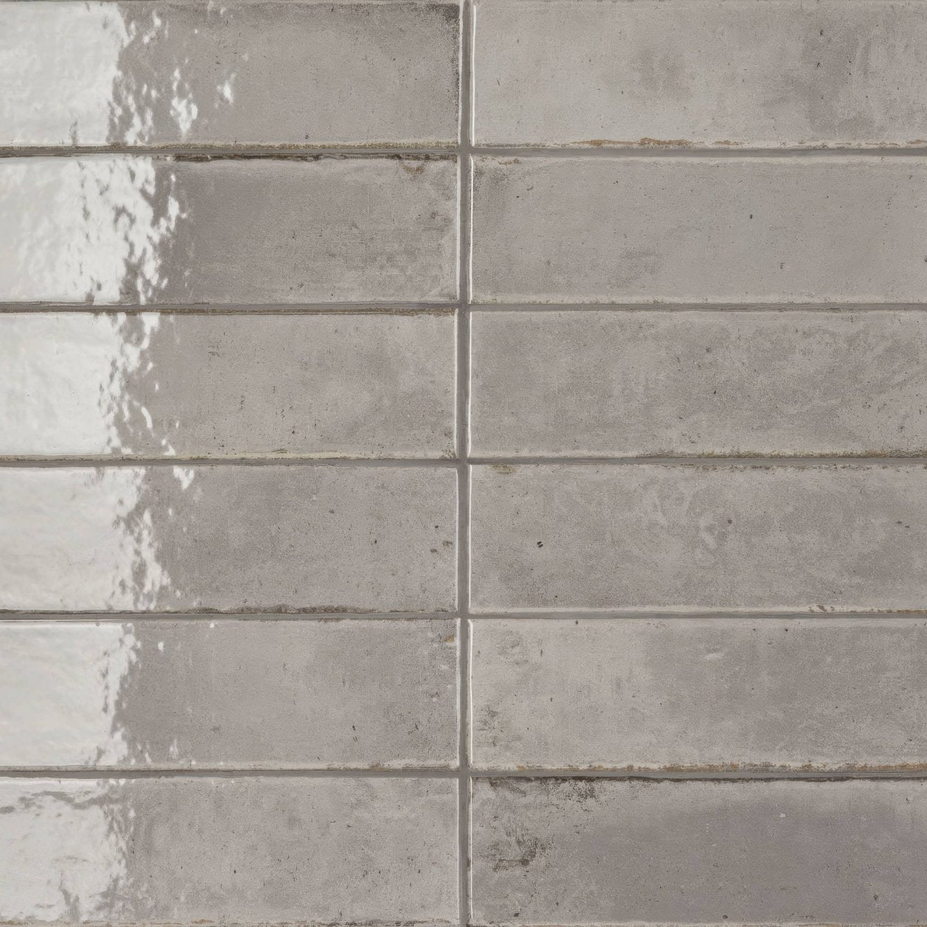 Lisbon grey shine gray rectangular ceramic tiles with subtle glossy finish and faint speckled texture