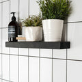 Black wooden floating shelf with matte finish and visible wood grain for liso white gloss 100x200 product display
