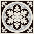 Livingstone black on dover white black and white ornate floral tile with central circular motif and intricate leaf patterns