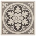 Ornate gray and white floral tile with a central circular motif livingstone grey on dover white design