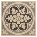 Livingstone grey on white decorative tile with gray and cream symmetrical floral pattern featuring black leaf motifs