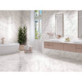 Loira 1857 white polished bathroom tiles with white marble effect and subtle gray veining for elegant interiors