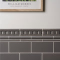 Gray ceramic london stone dentil moulding subway tiles with glossy finish and raised rectangular detailing