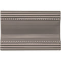 Gray ceramic london stone plain cornice tile with glossy finish and decorative beaded molding along edges