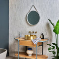 Long Island Marble Bamboo Mosaic white marble mosaic with a round metal-framed mirror