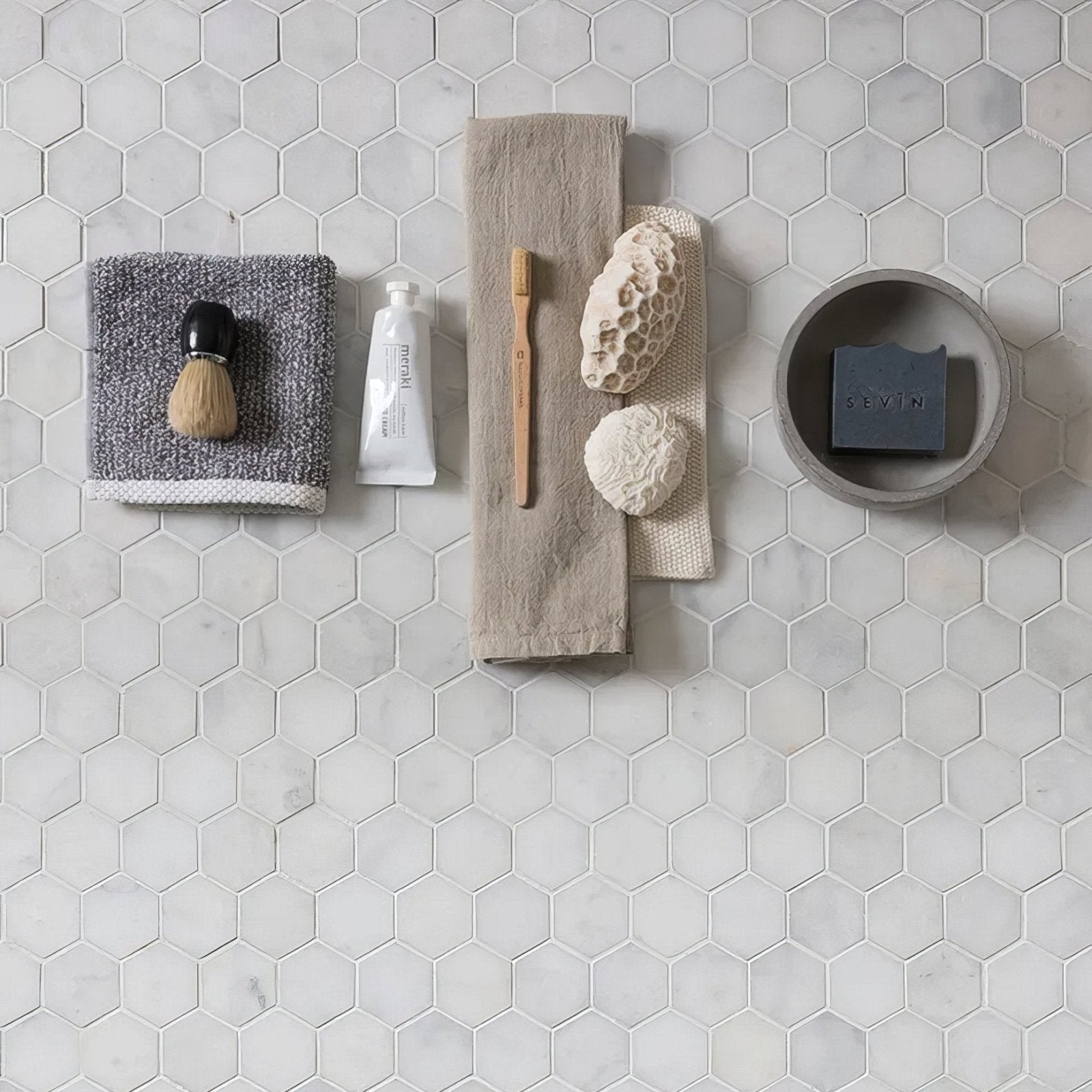 Long Island Marble Small Hexagon Mosaic