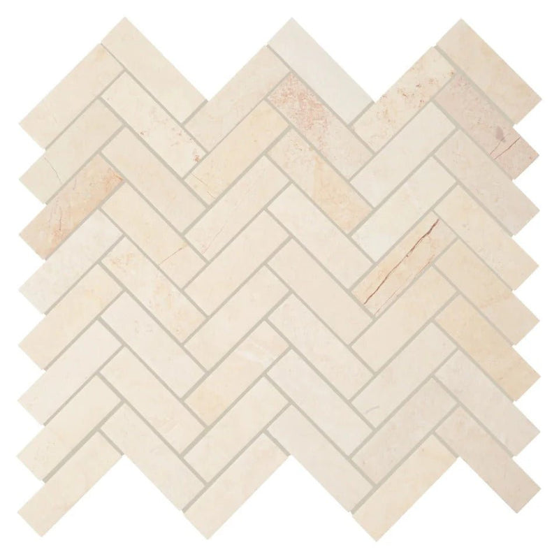 Louvre Brushed Herringbone Mosaic Marble Tile