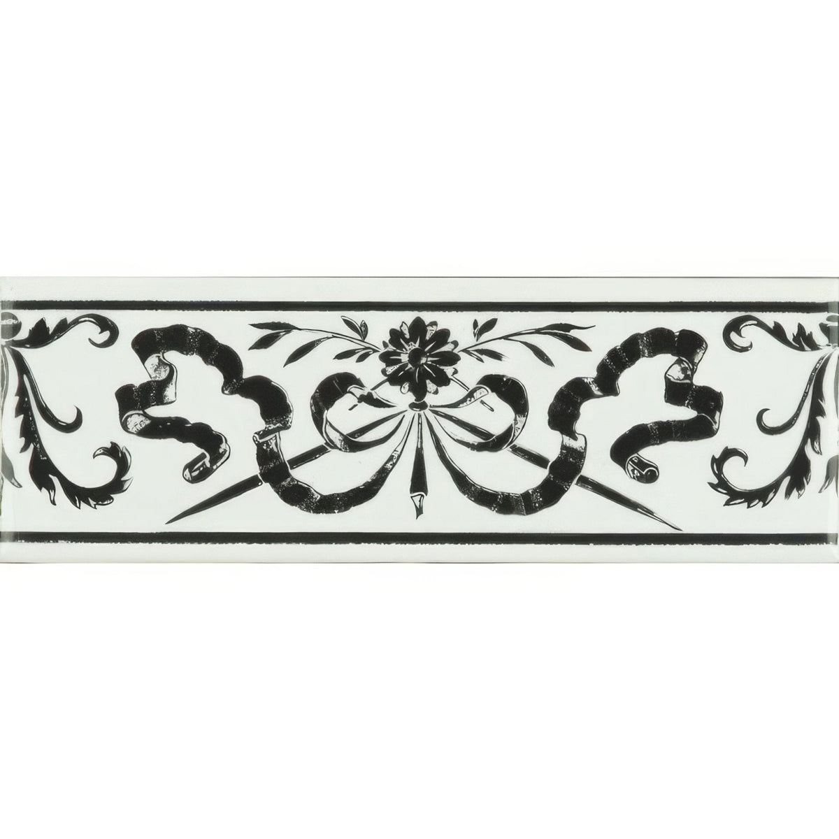 Love Knot Jet Black On Brilliant White Ceramic Wall Tile 152x50mm