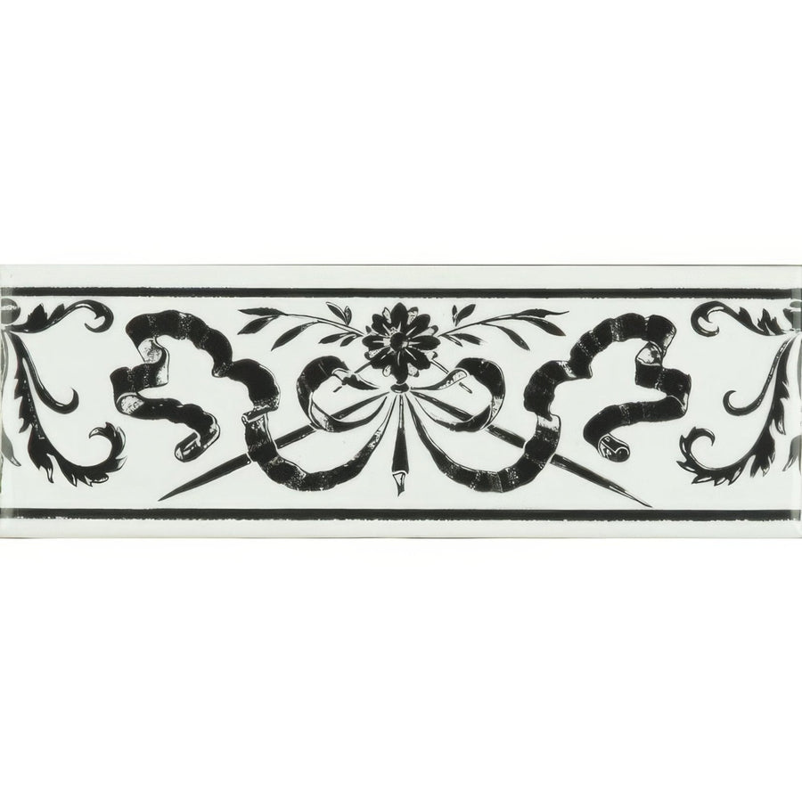 Love Knot Jet Black On Brilliant White Ceramic Wall Tile 152x50mm