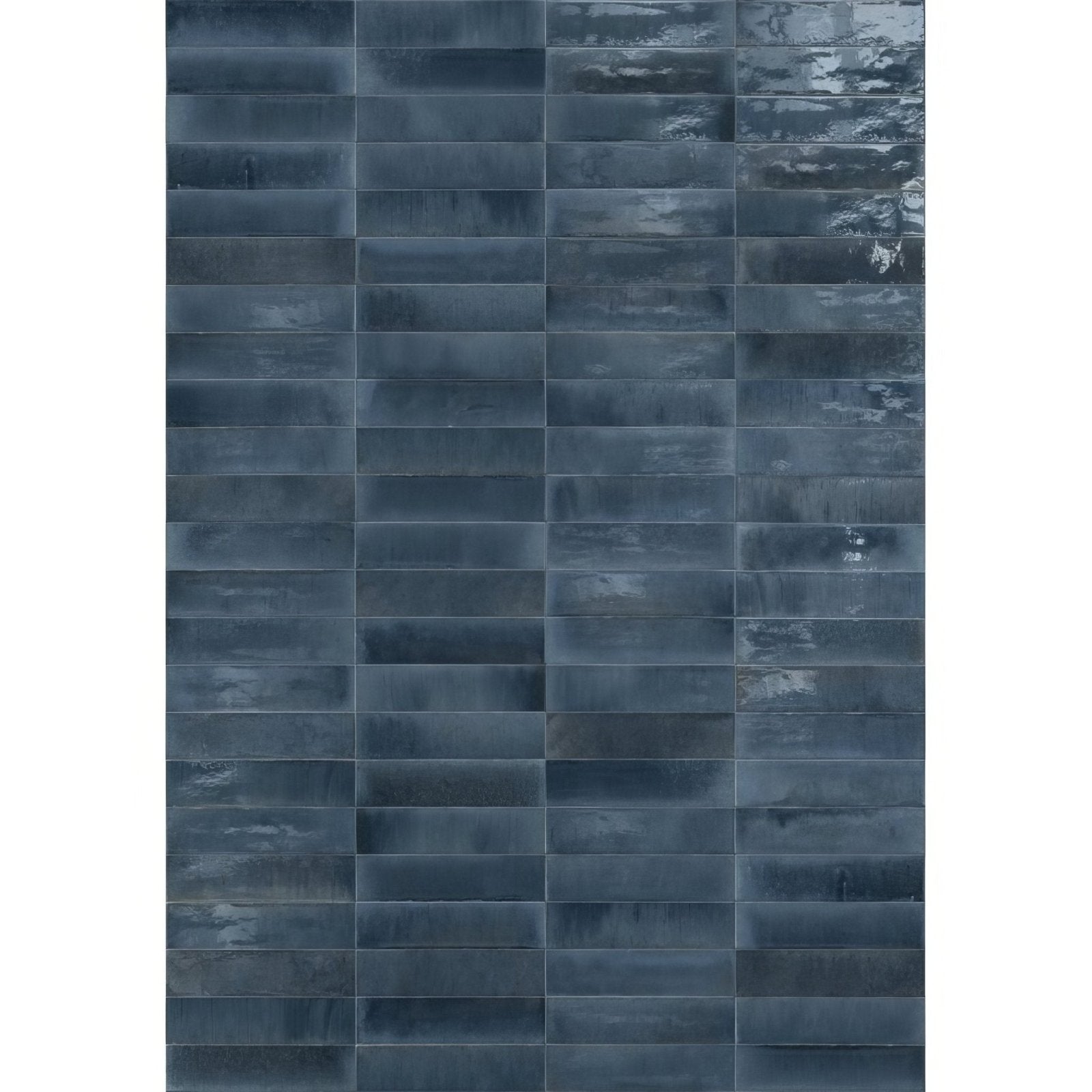 Dark blue rectangular ceramic tiles with a glossy slightly uneven surface from luminous lume blu china collection