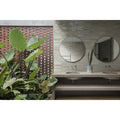 Modern concrete bathroom vanity luminous lume classic white with two circular mirrors and integrated sinks