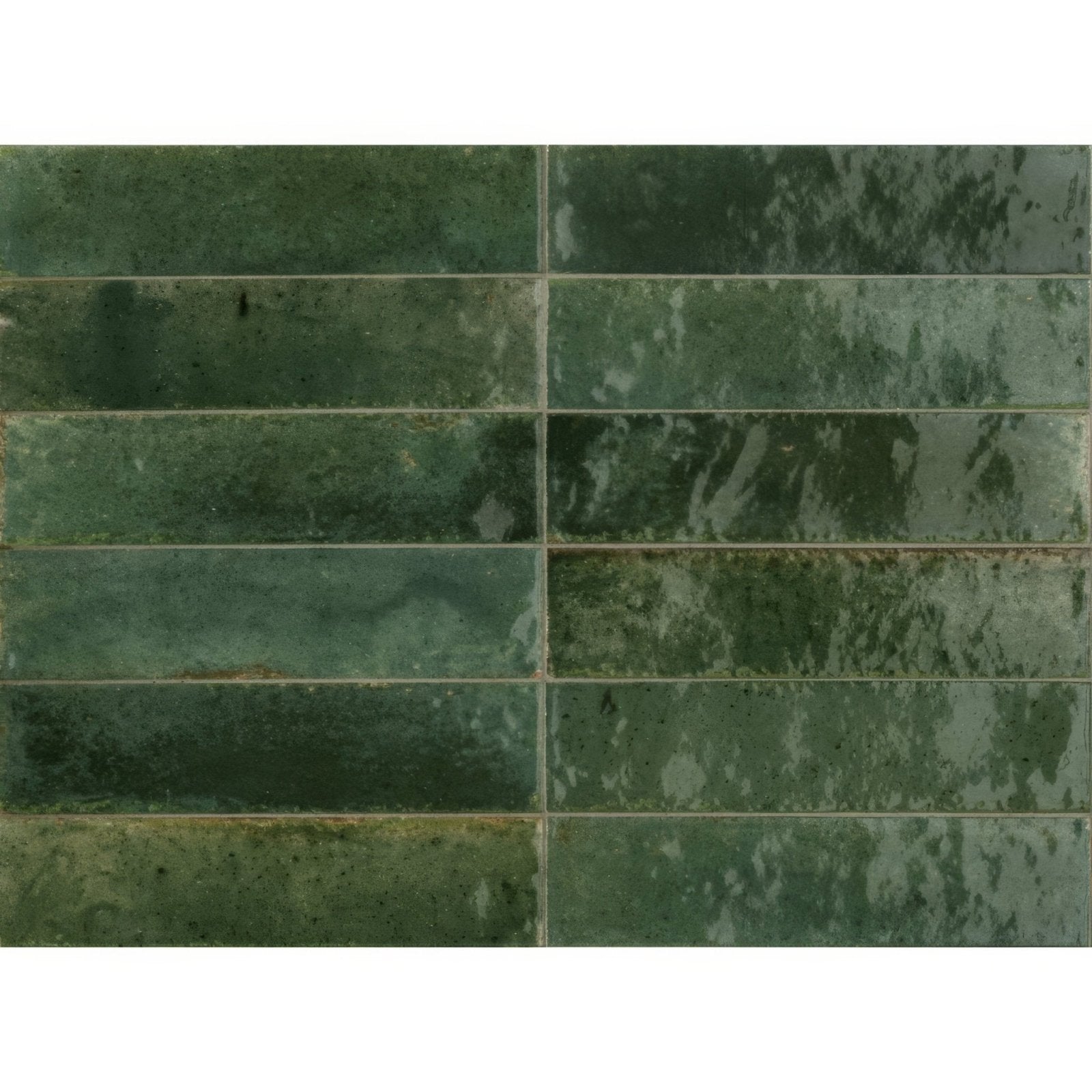Luminous Lume Green dark green textured ceramic subway tiles with rustic glazed finish for stylish wall installation