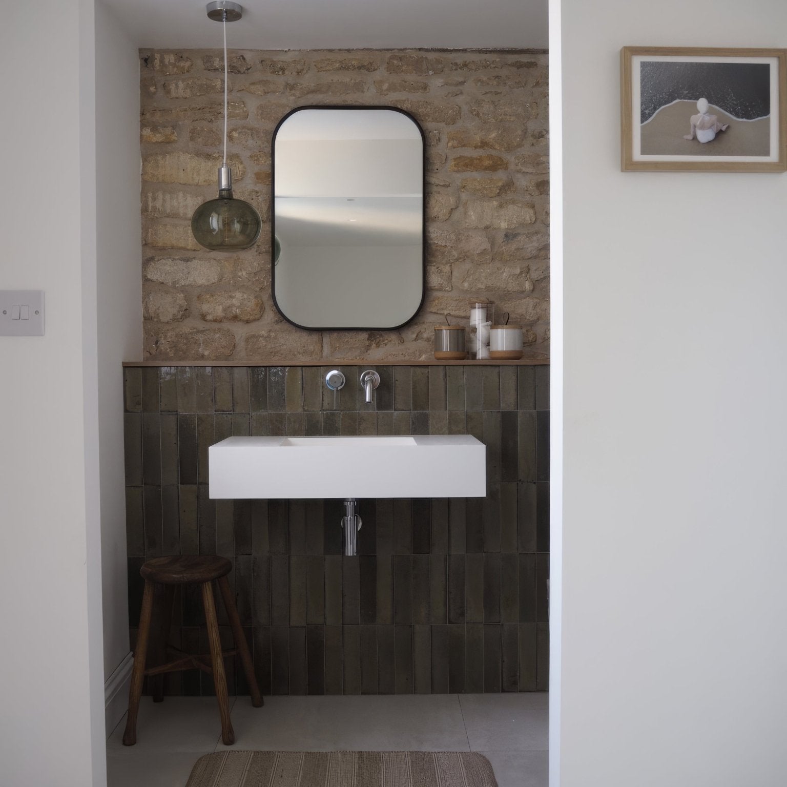White rectangular wall-mounted sink luminous lume greige with sleek modern design and chrome fixtures