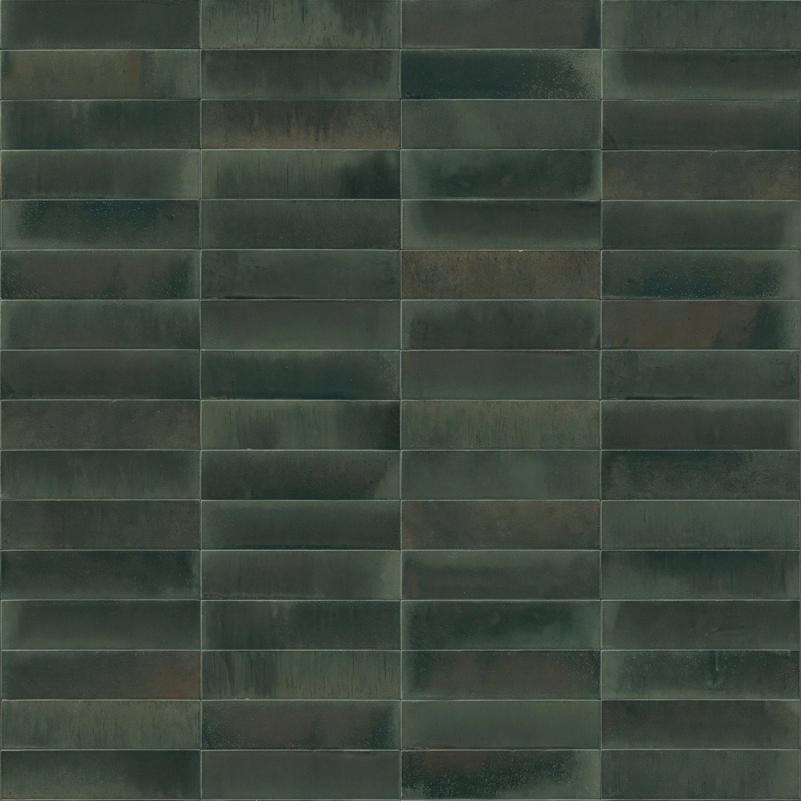 Dark green rectangular matte tiles with a slightly textured finish arranged in neat rows from luminous lume verde forest collection