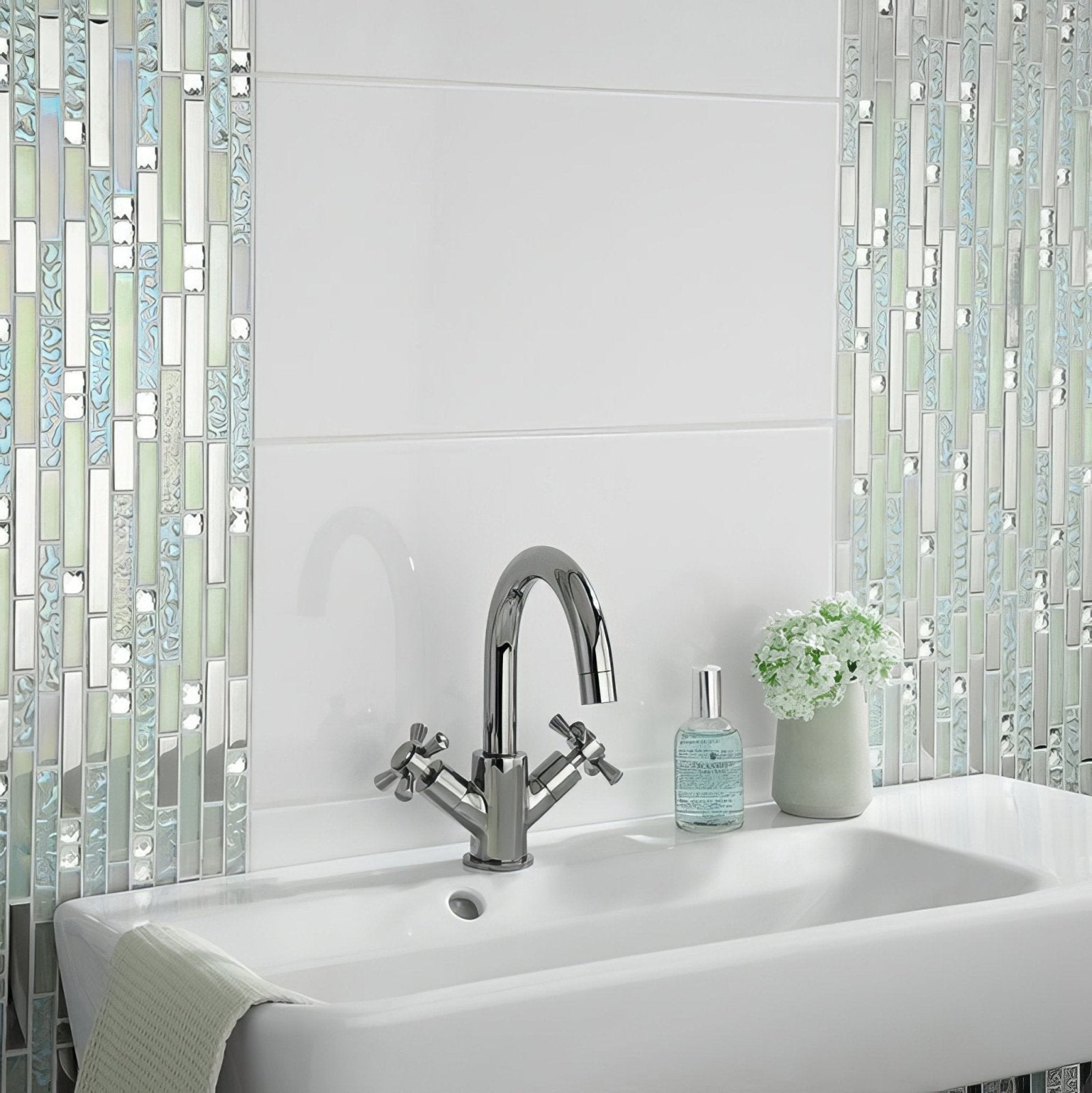 Lush Pearlescent Glass, Metal & Mirror Mix Random Mosaic