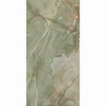 Lux Noor apple marble effect tile with sleek rectangular shape and green marble featuring cream and reddish brown veining