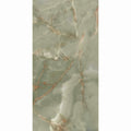 Lux noor apple marble effect tile showing a sleek rectangular slab of light green marble with beige and reddish veining