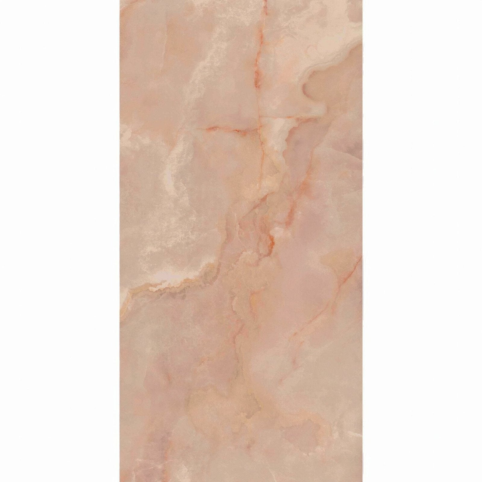 A rectangular peach-colored lux noor marble effect tile with subtle veining and a polished smooth surface