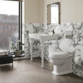 Lux Viola 60 x 120cm white marble-effect tiles with a pedestal sink