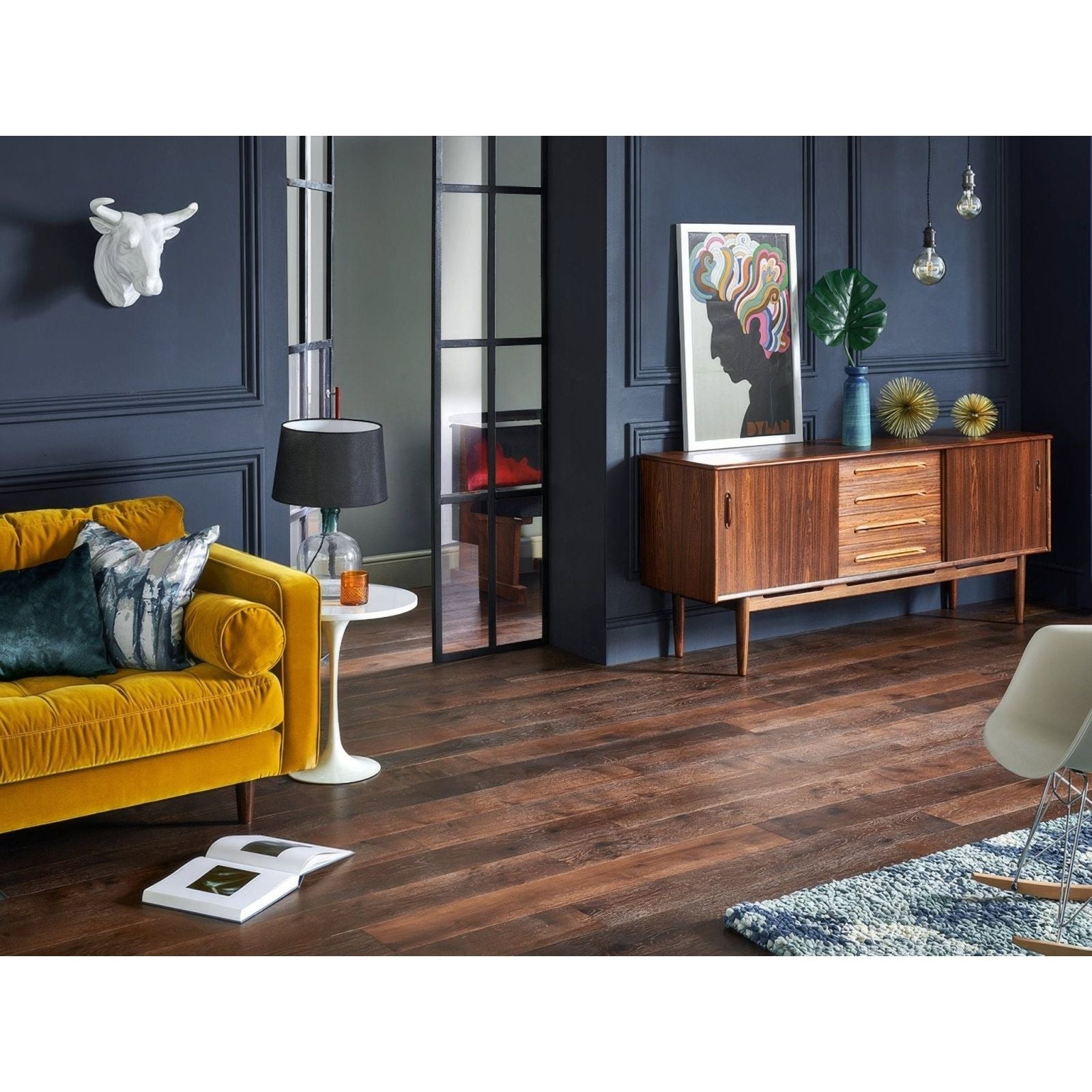 Mid-century modern lynton weald oak wooden sideboard with warm brown finish and sleek minimalist design
