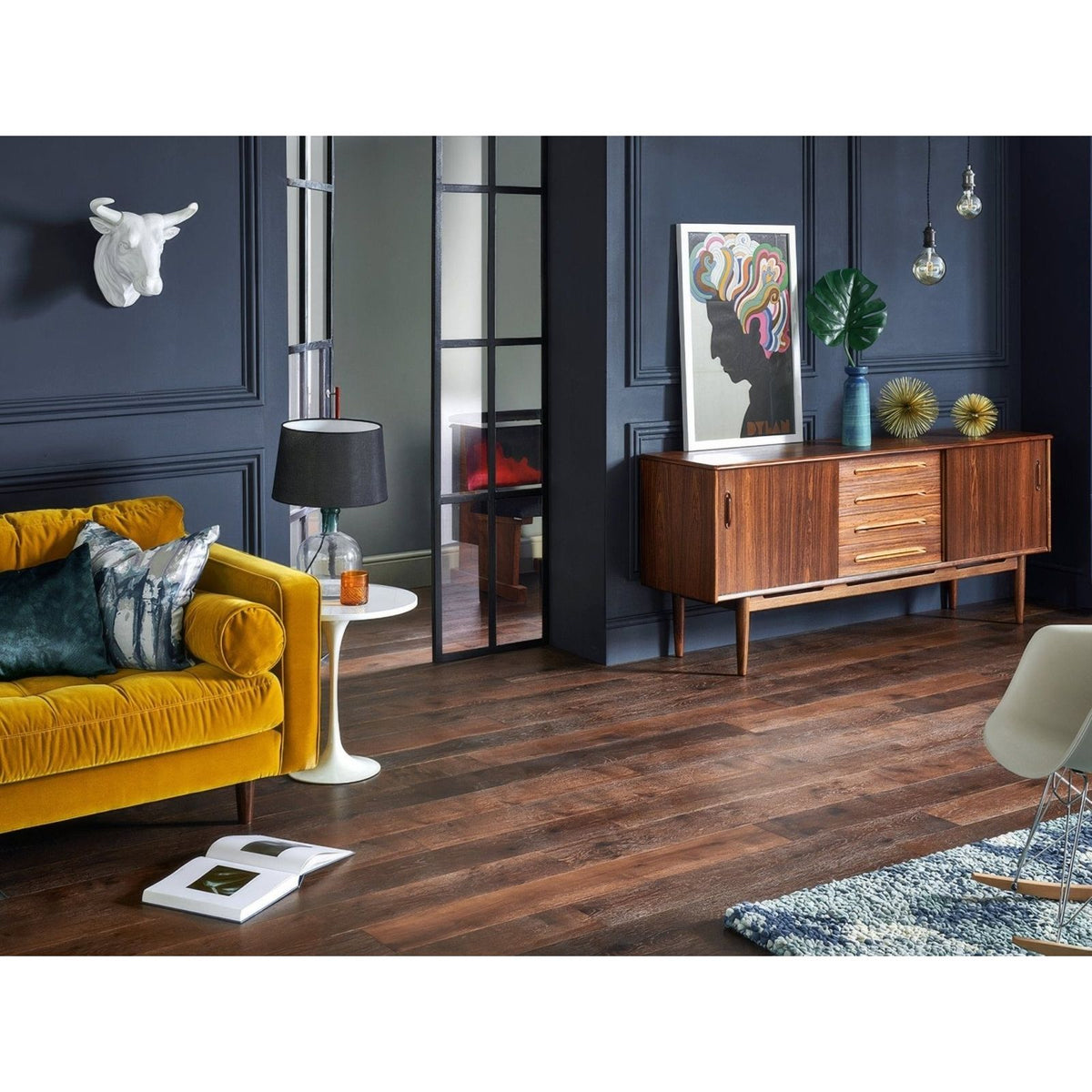 Mid-century modern lynton weald oak wooden sideboard with warm brown finish and sleek minimalist design