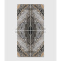 A sleek symmetrical marble wall panel with gray black and beige veining from magnifique porcelain nero bookmatched
