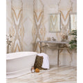 Beige and cream Magnifique Porcelain Oro bathroom tiles with flowing golden veining and marble-effect finish