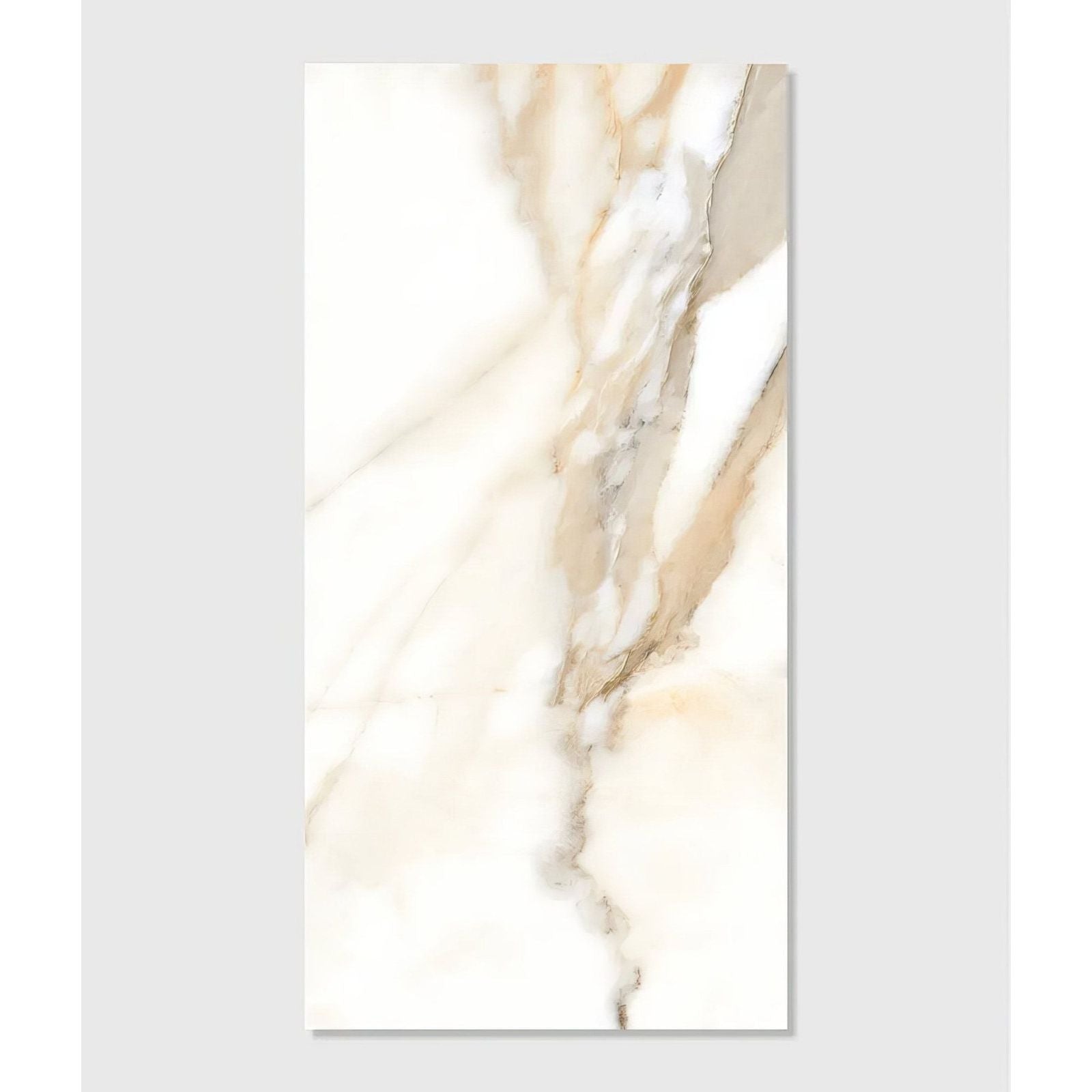 A rectangular beige and cream marble-effect porcelain tile with flowing natural veining from magnifique porcelain oro
