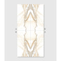Beige and white marble-patterned rectangular magnifique porcelain oro bookmatched tile with symmetrical veined design