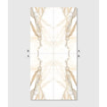 Beige and white marble patterned rectangular porcelain tile with symmetrical veined design from magnifique oro bookmatched