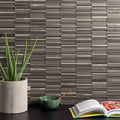 Majestic recycled glass and metal stack mosaic with sleek modern gray metallic horizontal slat tile wall