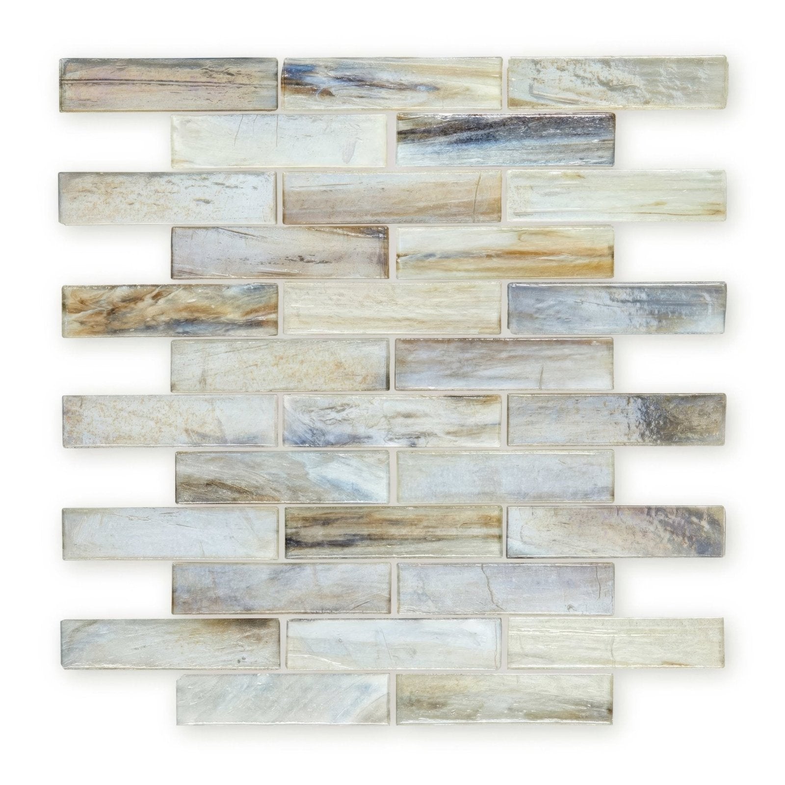Beige and gray glass mosaic tile with natural stone pattern in malacassa oasis brick glass mosaic design