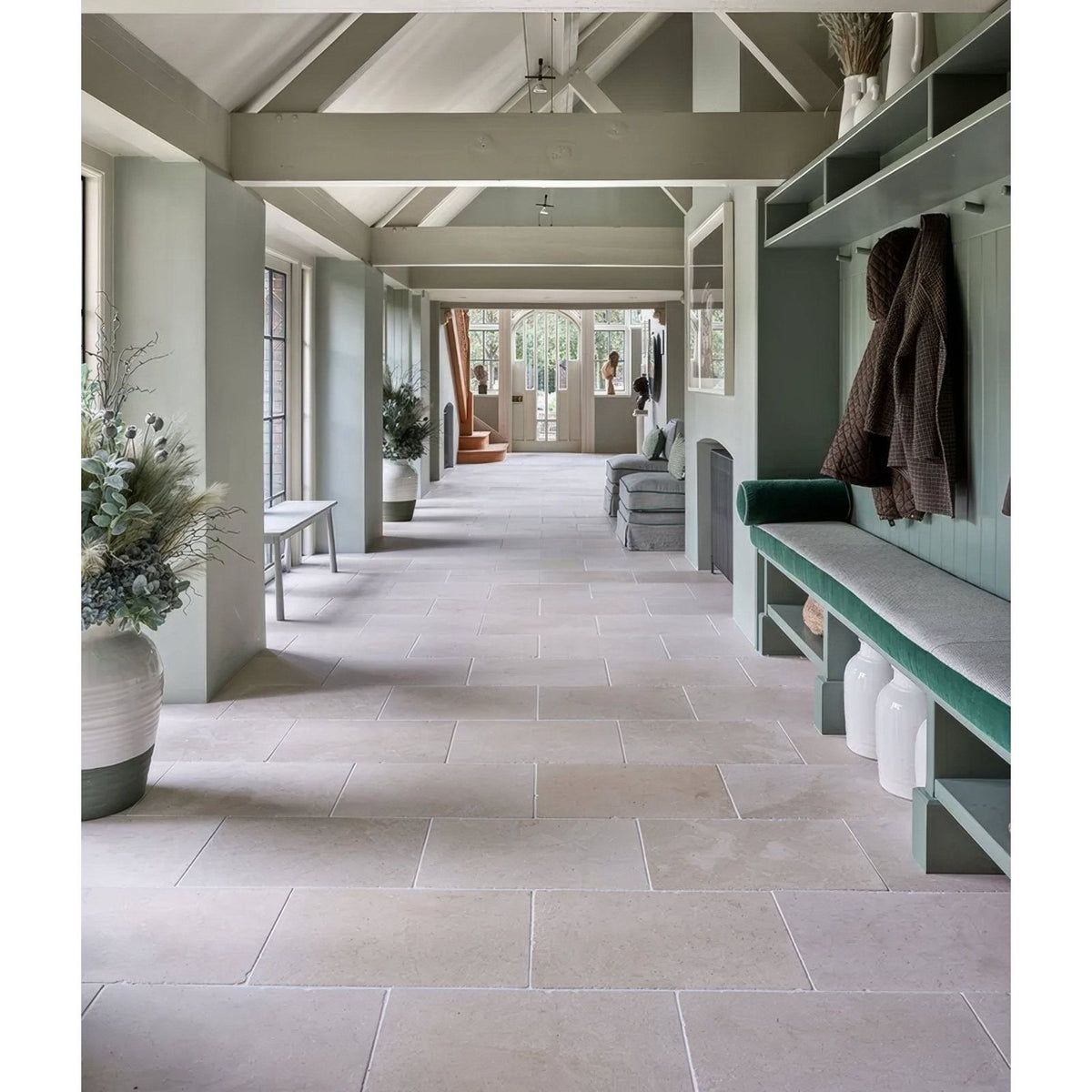 Mallory Limestone Tumbled Finish in a kitchen setting