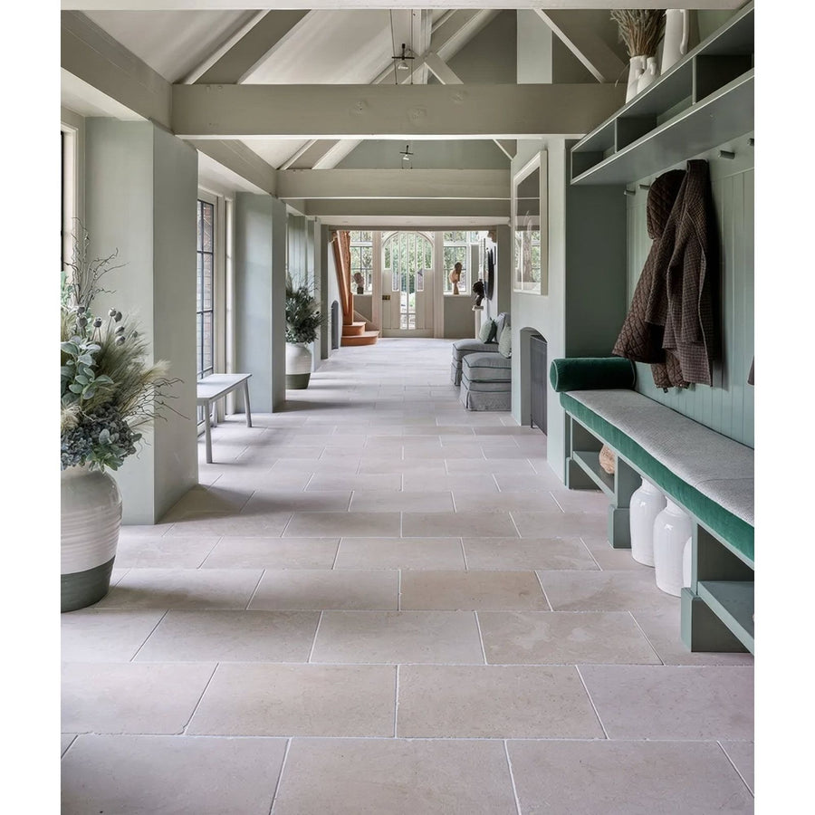 Mallory Limestone Tumbled Finish in a kitchen setting