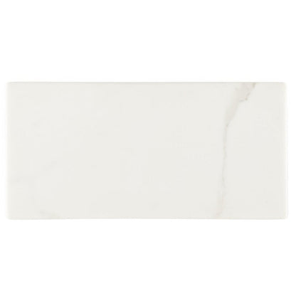 Malmo Base White Rectangle sleek white ceramic tile with subtle gloss and faint natural veining along its edge