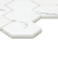 Malmo Hexagon white mosaic tiles made of hexagonal marble with subtle gray veining for elegant wall or floor use