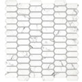 White marble-effect hexagonal mosaic tile with subtle gray veining from malmo picket white mosaic collection