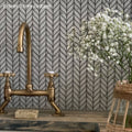 Malmo Willow Leaf White Mosaic white marble mosaic with an antique brass bridge tap
