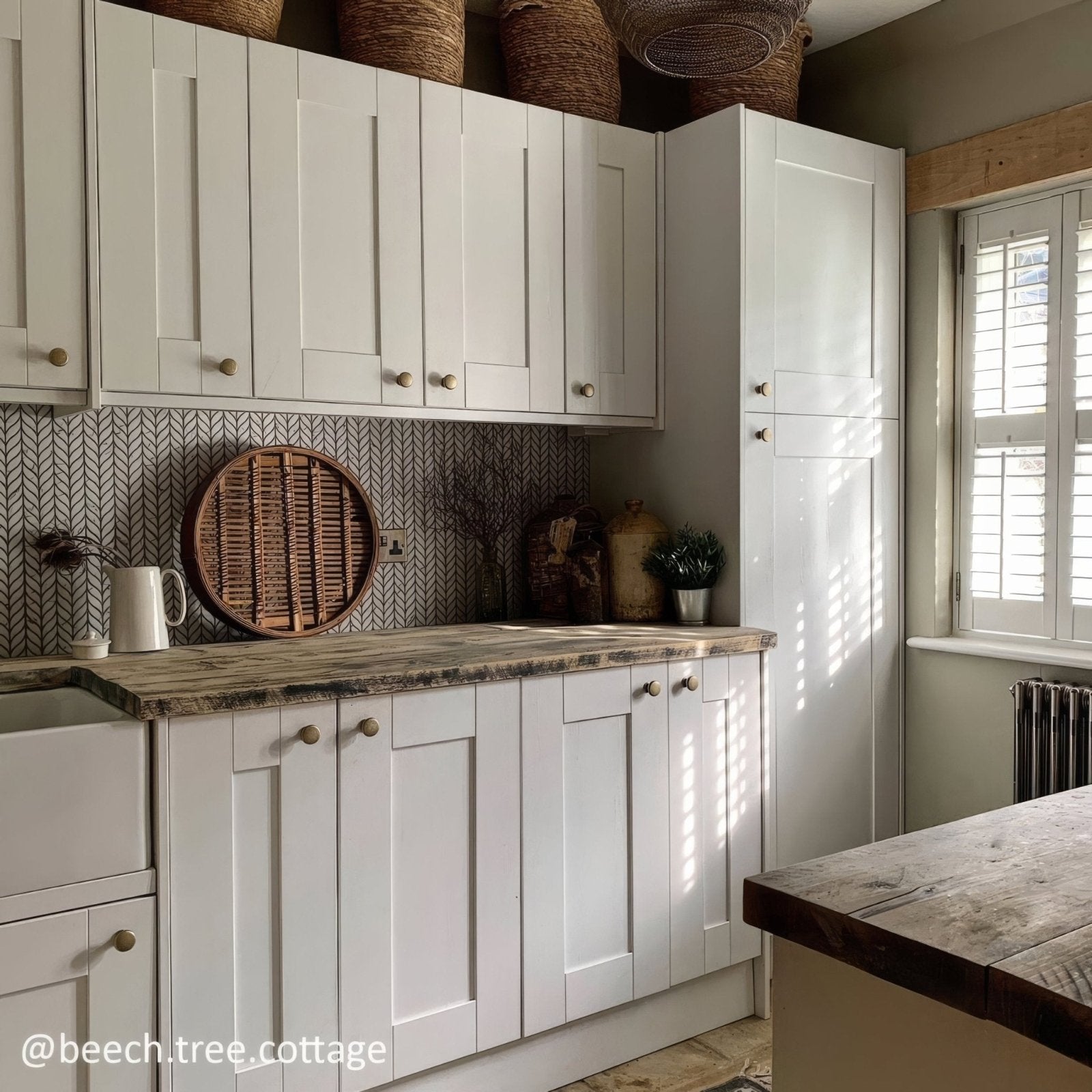 Malmo Willow Leaf White Mosaic white marble mosaic with white shaker kitchen cabinets