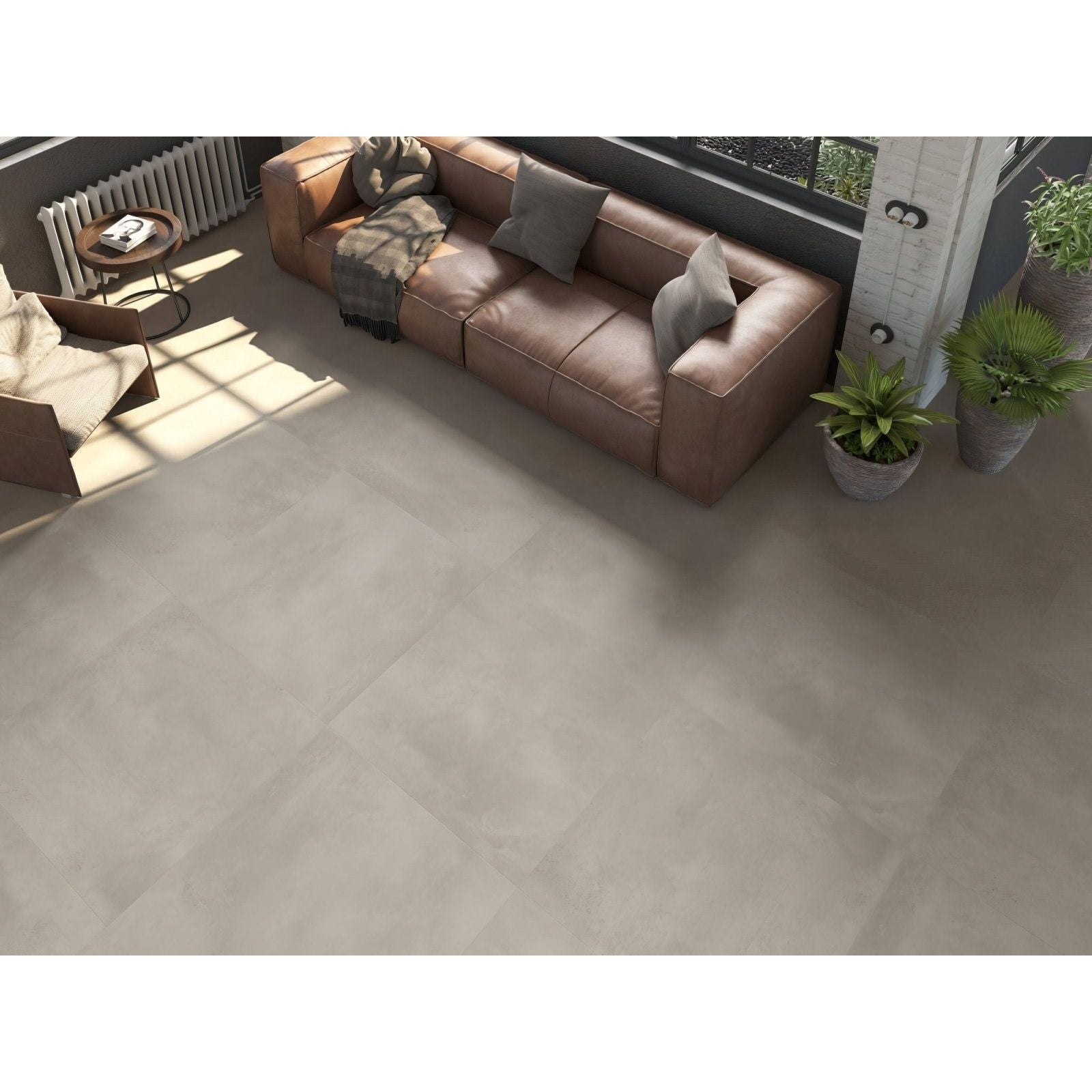 Beige rectangular floor tiles with a subtle matte finish from manhattan 1800 gris matt collection