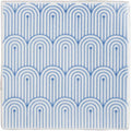 Blue and white ceramic tile manoir deco on papyrus featuring a repeating geometric pattern of arched lines
