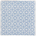 A square ceramic tile named Manoir Maroc on Papyrus with a repeating blue geometric pattern on a white background