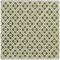 Square ceramic Manoir Provence pumice tile with repeating green quatrefoil pattern on off-white background