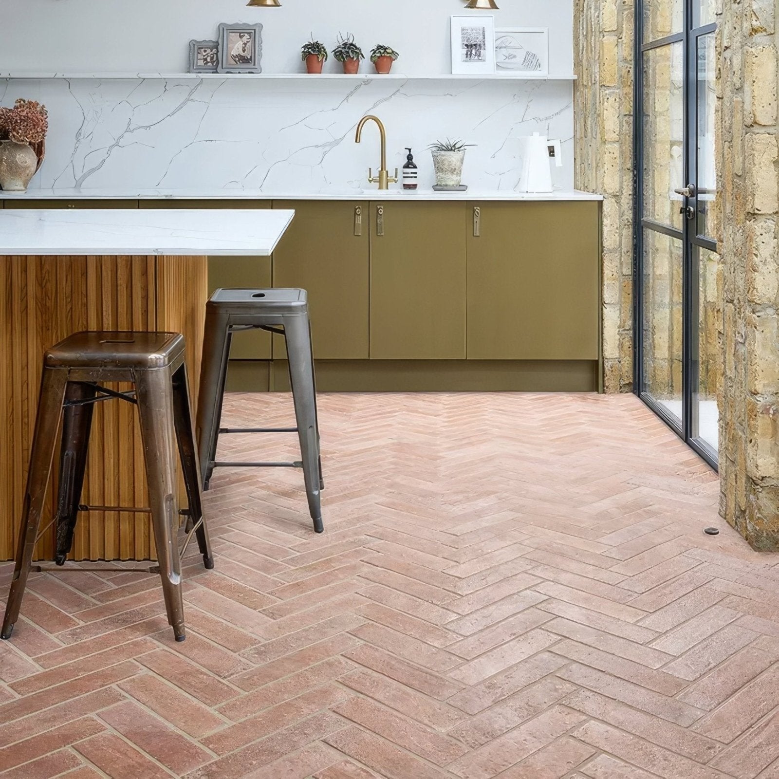 Marlborough porcelain parquet natural floor tiles in terracotta with herringbone pattern for durable indoor flooring