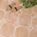 Natural fiber sandals with woven textured design in earthy beige tones from marlborough terracotta octagons and cabochons