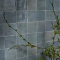 Gray square ceramic tiles with matte slightly textured finish used for wall in maroc ceramic powder blue collection