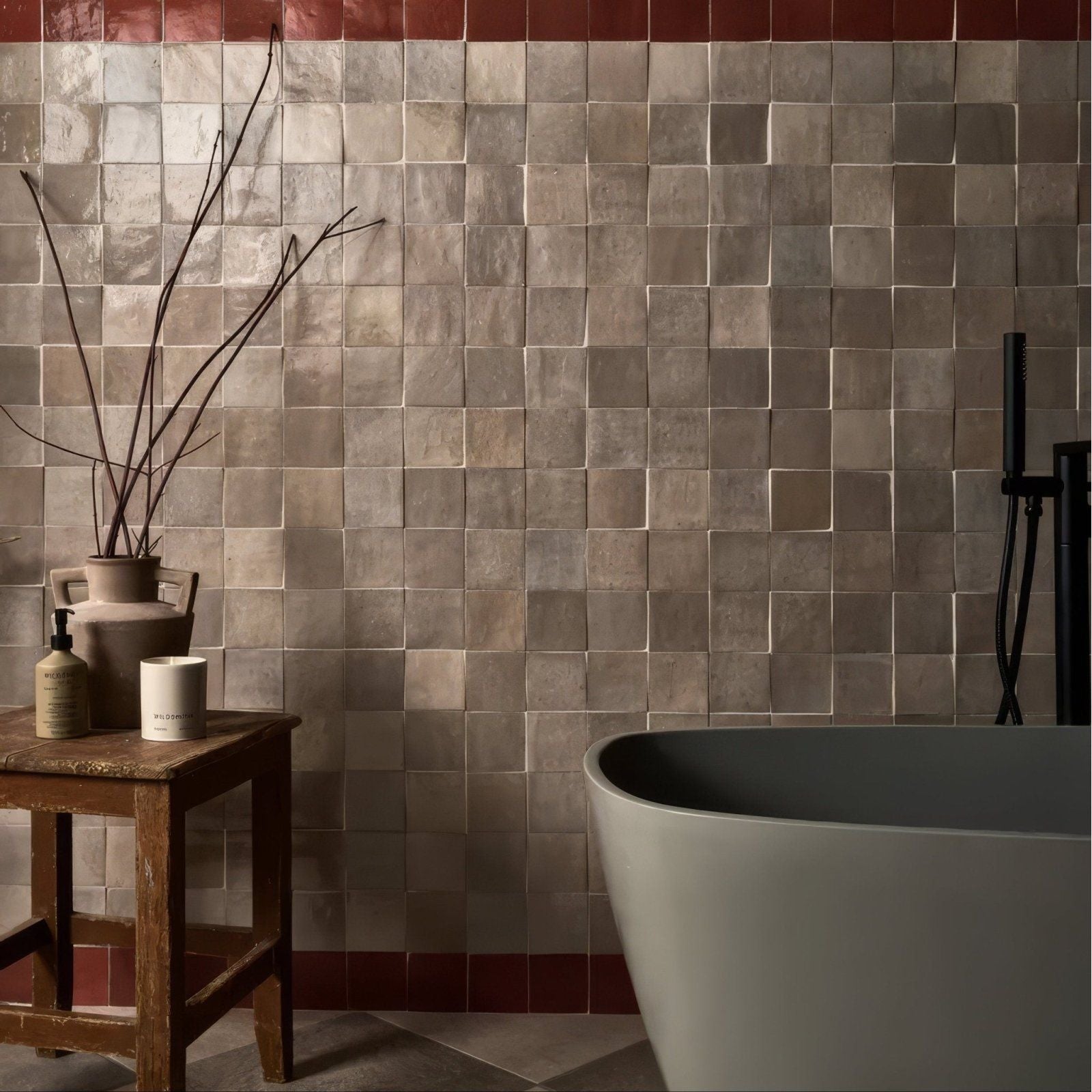 Gray textured ceramic wall tiles with subtle metallic sheen from maroc ceramic tomato collection