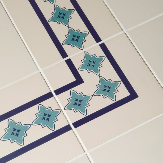 Marrakech Border Dark Blue and Dark Jade on White