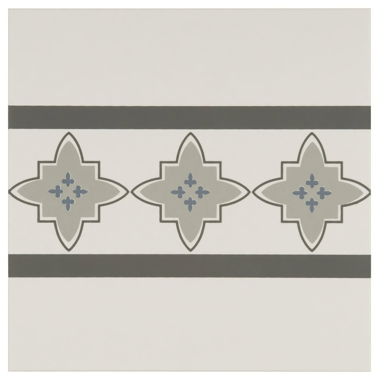 Marrakech Border Light Blue, Light Grey and Dark Grey on Dover White